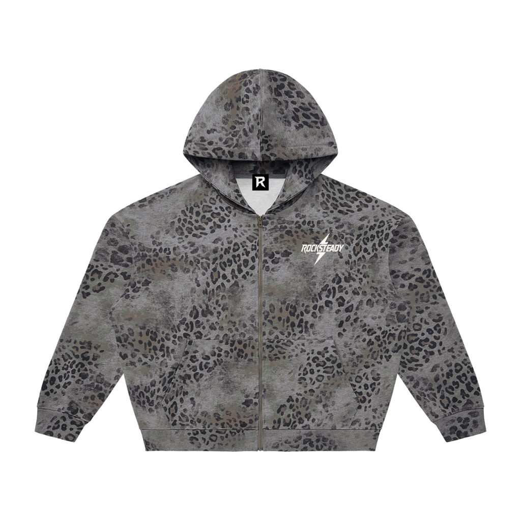 Rocksteady,Unisex,Vintage,Leopard,FullZip,Hoodie