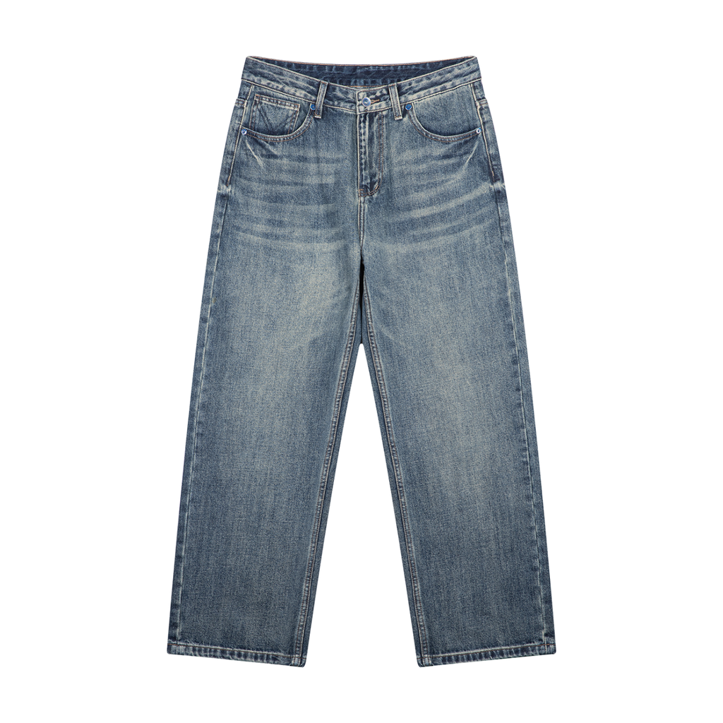 Men's Vintage Wash Straight Leg Denim Jeans