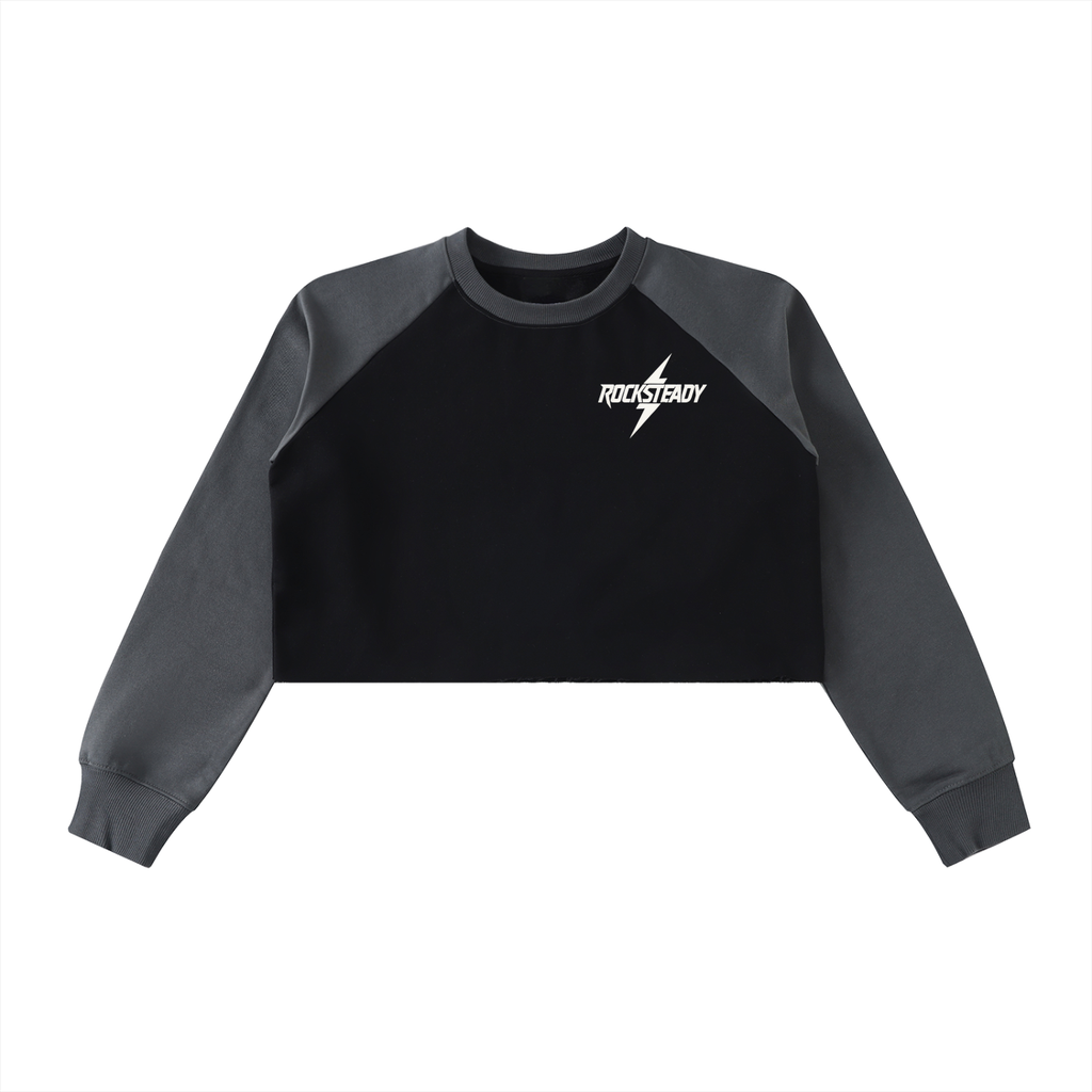 Raw-Hem Color-Block Raglan Crop Sweatshirt