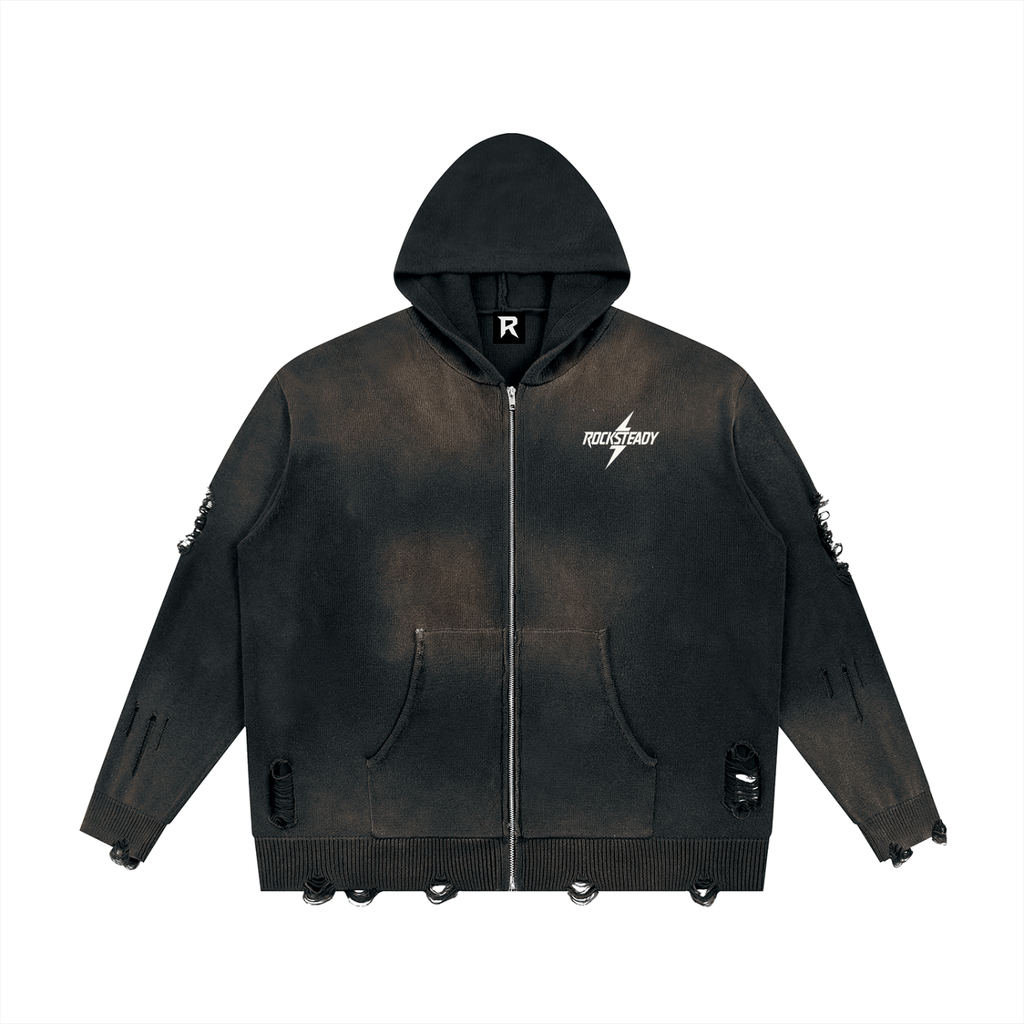 Unisex Distressed Full Zip Sweater