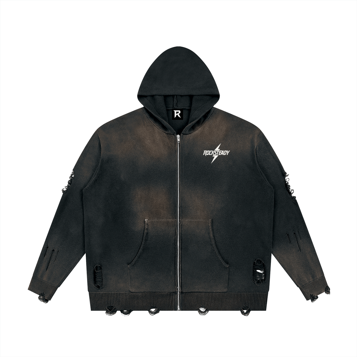 Unisex Distressed Full Zip Sweater