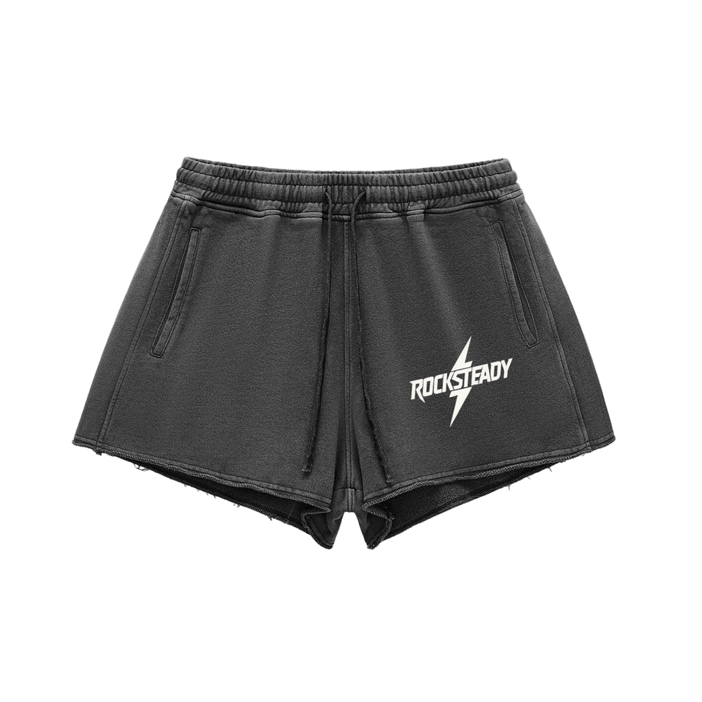 Snow Washed Raw Edge Drawstring Shorts