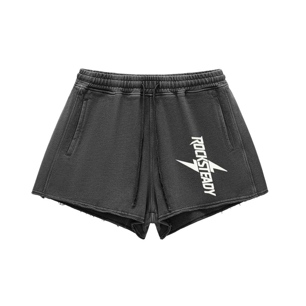Snow Washed Raw Edge Drawstring Shorts