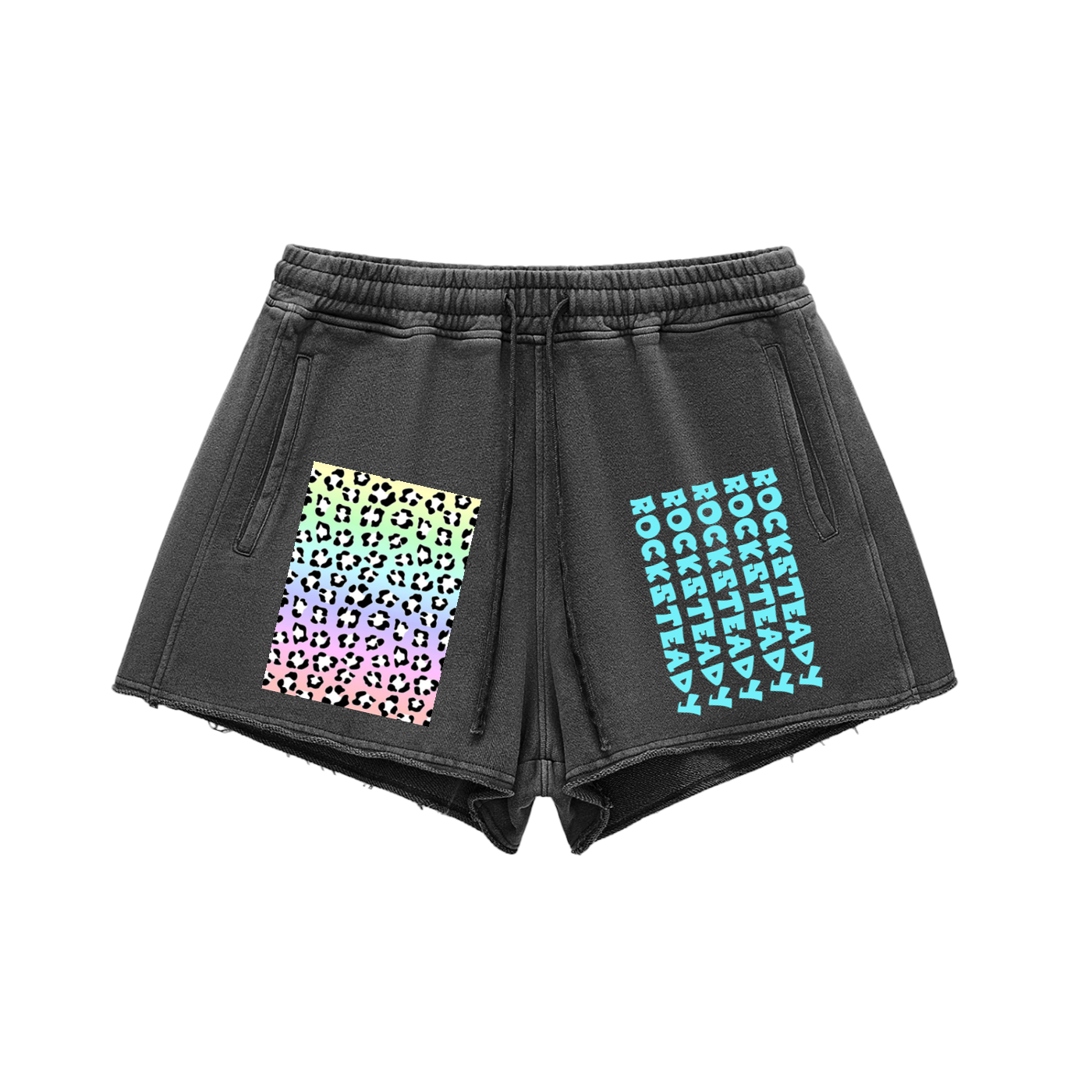 Rocksteady,StreetLUXE,womenswear,cutoff shorts,snow washed,raw edge,leopard graphic